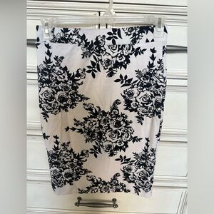 Black White Floral Pencil Skirt L Work Office Career